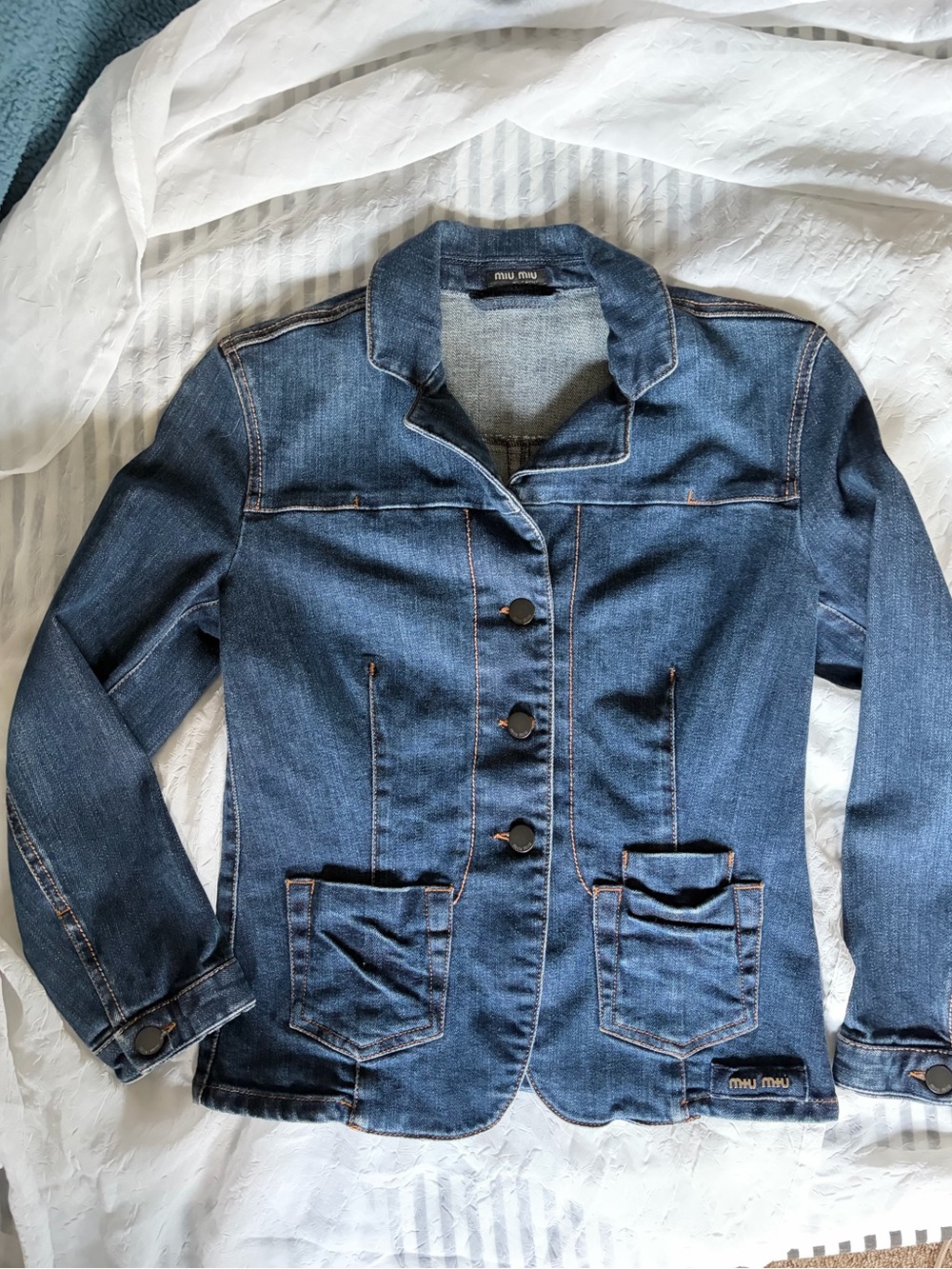 Miu Miu Dark Blue Denim Jacket with Patch Pockets